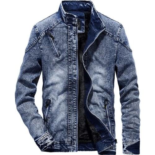 Autumn Winter Vintage Denim Jackets Men Slim Fit Solid Color Casual Motorcycle Jeans Coat Fashion Stand Denim Clothes Male