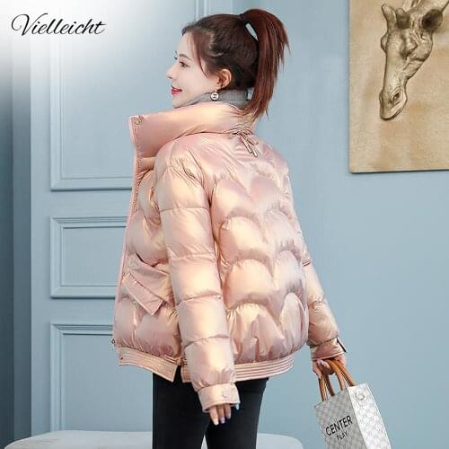 Vielleicht Women Winter Jacket Thick Stand Collar Warm Short Parkas Women Winter Coat Elegant Shiny Cotton Padded Jackets Female
