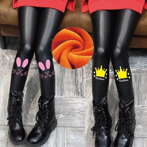 Winter Girls Leggings Kids Thick Velvet Leggings Pencil Pants Children Warm Trousers Faux PU Leather Legging Slim Leather Pants