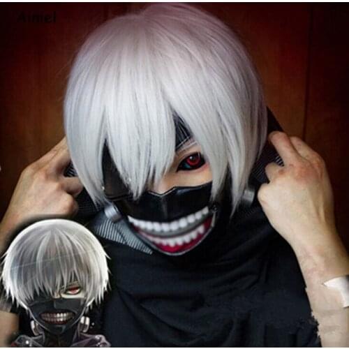 Anime Tokyo Ghoul Kaneki Ken Mask Adjustable Zipper Mask PU Leather Cool Cosplay Mask Silver White Cosplay Wig Accessories Boys