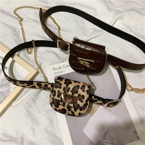 Korean Fanny Pack Fashion Black Leopard Print Women Mini Handbag Chain Messenger Bag Funny Versatile Female Waist Bag With Dress