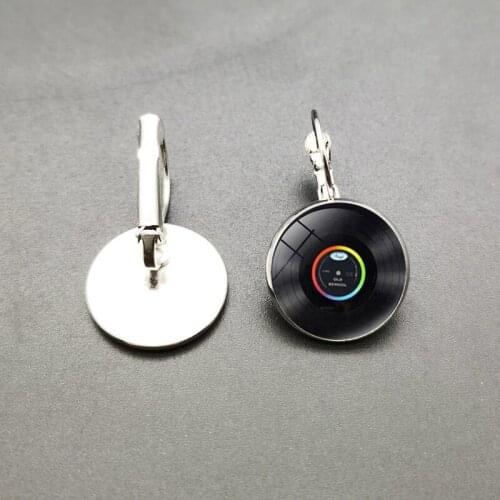 Fashion music record alloy earrings, bronze silver-plated alloy glass convex earrings, gifts for music
