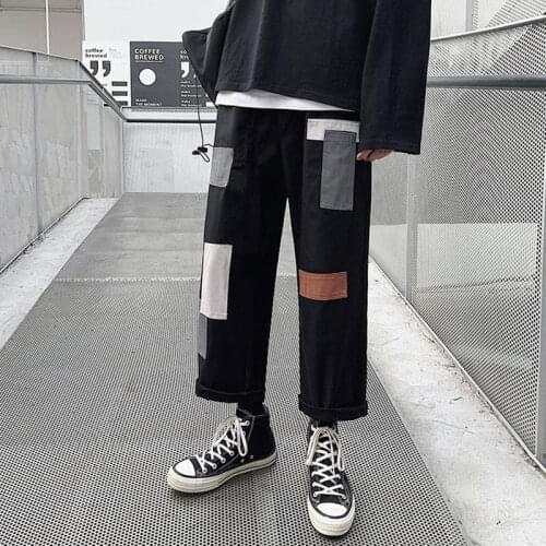 Men Patchwork Korean Harem Pants 2021 Mens Harajuku Black Sweatpants Joggers Male Hip Hop Casual Cargo Pants