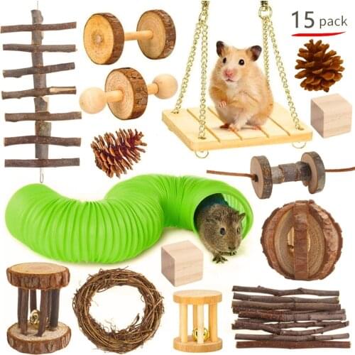 Hamster Toy Set,rabbit,guinea Pig,parrot Play Molar Wooden Product Set,pipe Wooden Set Toy for Hamster