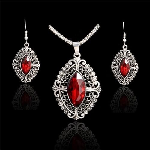 H:HYDE Retro 4 colors Crystal Wedding Bridal Jewelry Sets Women Silver Color Pendant Necklace Earrings Gift parure bijoux femme