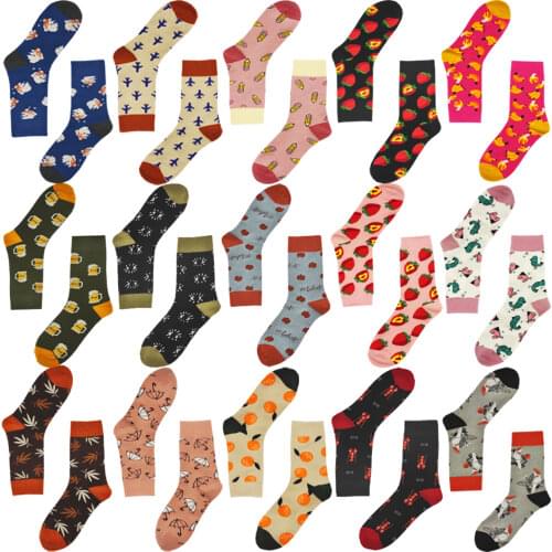 Funny Harajuku Cartoon Hip Hop Cool Cotton Women Socks Kawaii Pink Cute Happy Banana Beer Orange Airplane Art Print Mens Socks