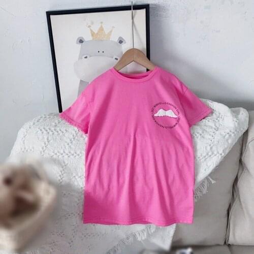 New Summer Girls' Simple Fashion Letter Printing T-shirt For Bbay Girls Round Neck Short Sleeve Long Shirts