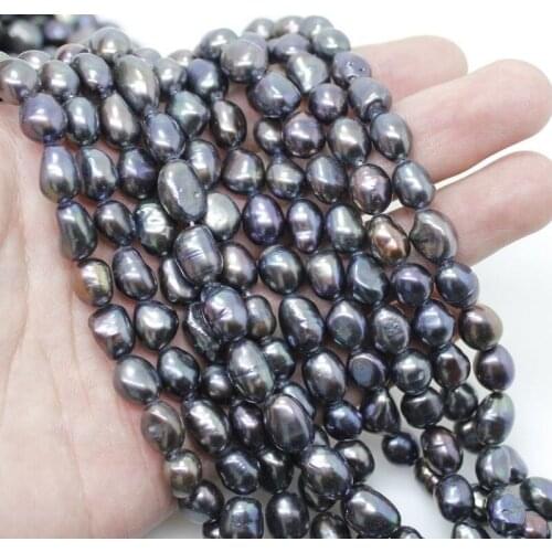 New wholesale lot bulk 5 strands 8-9MM natural black baroque pearl Loose bead 14"
