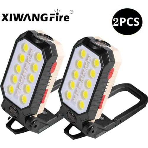 Work Light LED+COB 2Pcs Rechargeable Flashlight Strong Magnetic Portable FoldingWaterproof Camping Charge Display Warning Light