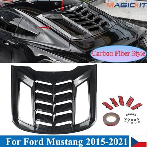 MagicKit For 15-20 Ford Mustang Coupe Rear Window Scoop Louver Sun Shade Cover Carbon-ABS