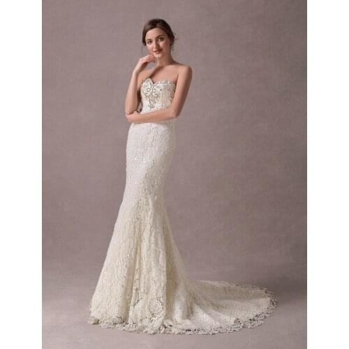Mermaid Wedding Dresses Lace Strapless Ivory Sweetheart Beaded Bridal Dress With Train Wedding Dress 2020