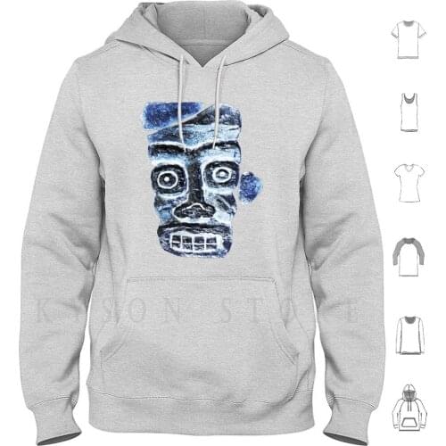 Totem Face Grin Hoodies Long Sleeve Totem Face Grin Blue White Tribal Cool Guy Stone Boy Spooky Teeth