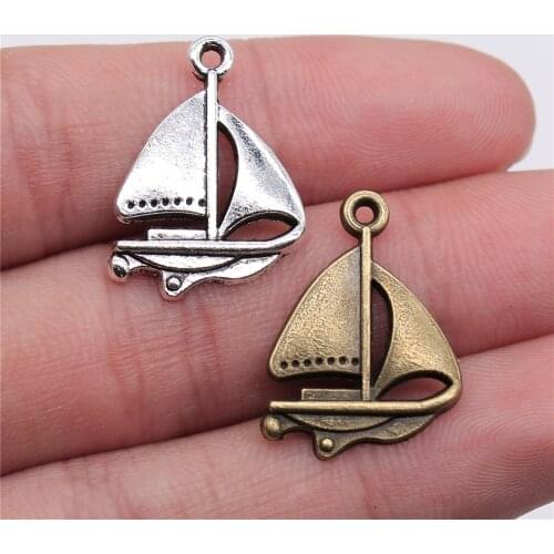 WYSIWYG 20pcs 24x17mm Sailboat Charm Pendants For Jewelry Making Antique Bronze Antique Silver Color Sailboat Pendants