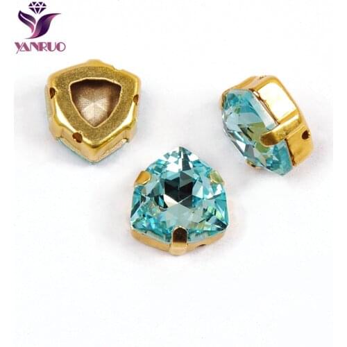 YANRUO 4706 Trilliant Aquamarine Pointback Fancy Stones And Crystals Sew On Rhinestones For Art Crafts DIY