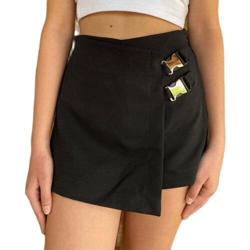 Belt Detailed Black Short Skirt Mini Skirts Women Summer High Waist A-line Short Female 2021 Мини юбки ropa bebe niña mini skirt