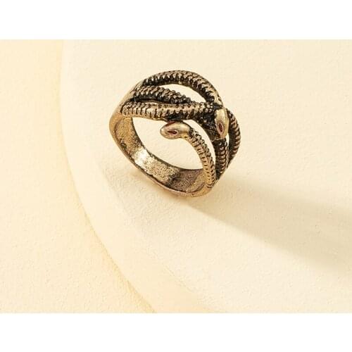 2021 Ins Trendy Antique Gold Double Snake Head Irregular Punk Hip-hop Finger Rings Korean Fashion Vintage Women Party Jewelry
