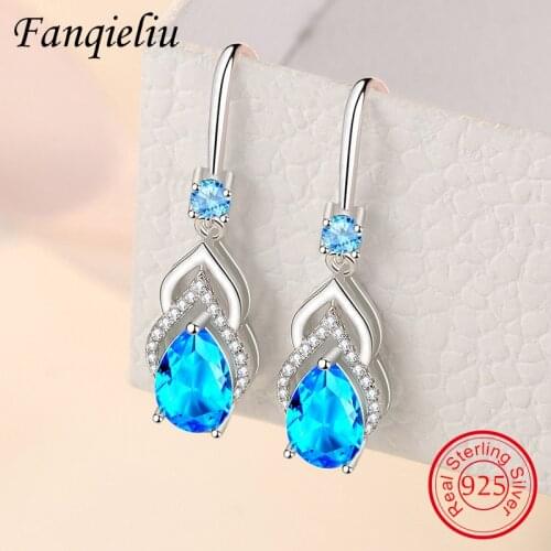 Fanqieliu Double Heart Real Sterling 925 Silver Drop Earrings Woman Crystal Dangler Jewelry Wedding GIft For Girl FQL21397
