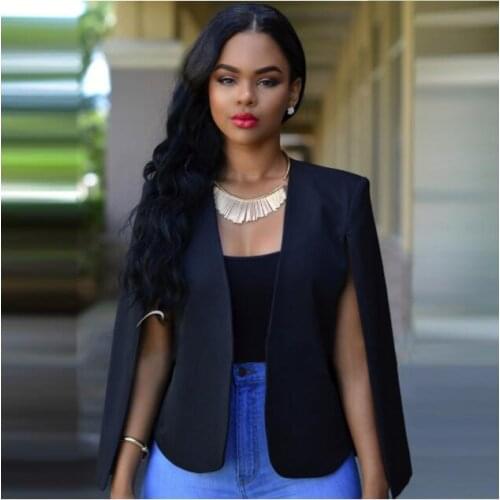 Women Blazer Top Autumn Korean Fashion Cloak White Black Lapel Split Long Sleeve Pockets Casual Suit Jacket Elegant Office Wor