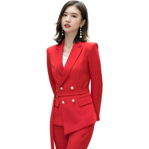 Temperament high quality fabric womens professional pants suit New Slim Red Lady Blazer Jacket Coat Casual trousers Two-piece