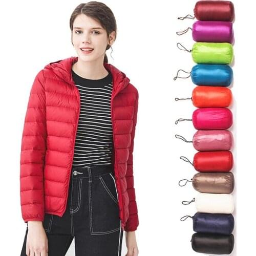 Winter Women Ultralight Thin Down Jacket White Duck Down Hooded Jackets Long Sleeve Warm Coat Parka Female Portable Outwear