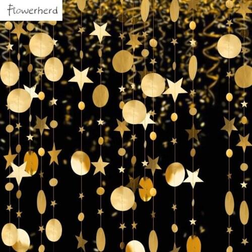 DIY Gold Pink Star Round Decorations Paper Hanging Garland String Party Birthday Decoration Wedding Baby Shower Decorations