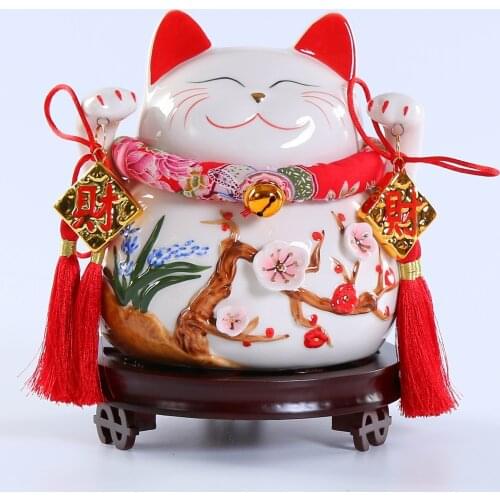 10.5-inch China Wind Makes Money Cat Opens Ceramic Handicraft Arrangements, Savings Tank, Big Size, Four Seasons