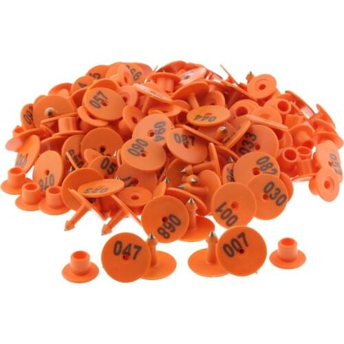 100PCS Small Pre Numbered Livestock Ear Tags for Pig Cow Goat Sheep Orange