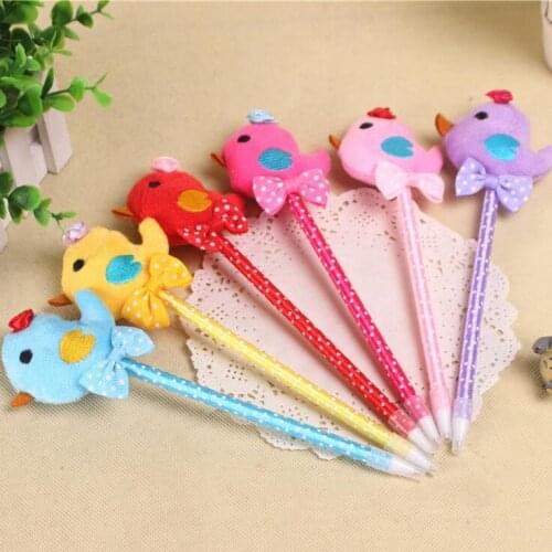 2pcs plush color chickens ballpoint pen Korean Style Ball Pen Promotion Gift Fashion office and school supplier