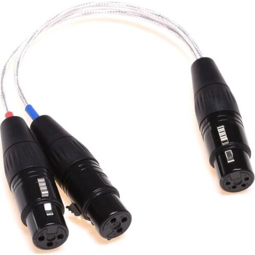 20cm 2x 3 Pin XLR Female Balanced to 4 Pin XLR Female Balanced Adapter Clear Silver Plated Shield Cable XLR Headphone Cable