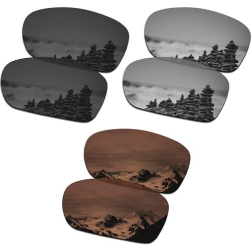 SmartVLT 3 Pairs Polarized Sunglasses Replacement Lenses for Oakley Dispute Stealth Black & Silver Titanium & Amber Brown