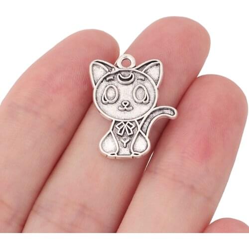 30 x Tibetan Silver Cat Charms Pendants Beads for DIY Necklace Bracelet Jewelry Making 23x19mm