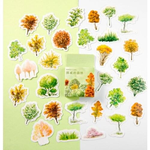 46pcs Kawaii Norwegian forest green plant Stickers Scrapbooks Sticker Flowers Diy Decorative Diy Label For Gift Box Packing