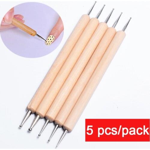 5pcs/lot 2 Ways Wooden Nail Dotting Pen Set DIY Rhinestones Sequins Nail Art Dot Dotting Tools