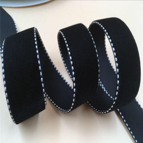 5yards Lot 1" 2.5CM 25MM Black Velvet Ribbon with white stitches for gift hair ribbons bows Garments DIY Accessory