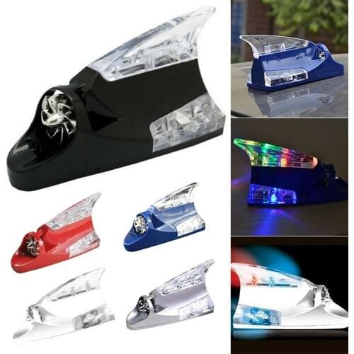 Car Truck Wind Powered LED Light Roof Antenna Shark Fin Safe Warning Flash Lamp