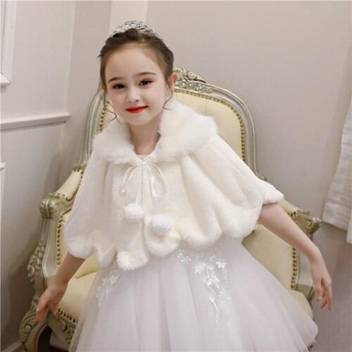 Flower Girls Bolero Shrug Faux Fur Wrap Shawl Jacket Cape Stole Kids Fur Coat Short Cloak For Wedding Evening Dress Cape