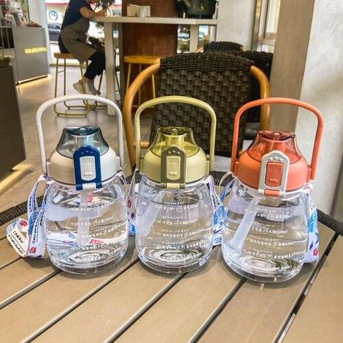1100ML Creative Cute Big Belly Water Bottle High Temperature Resistant Plastic Straw Cup Portable Handy Large Capacity Botella