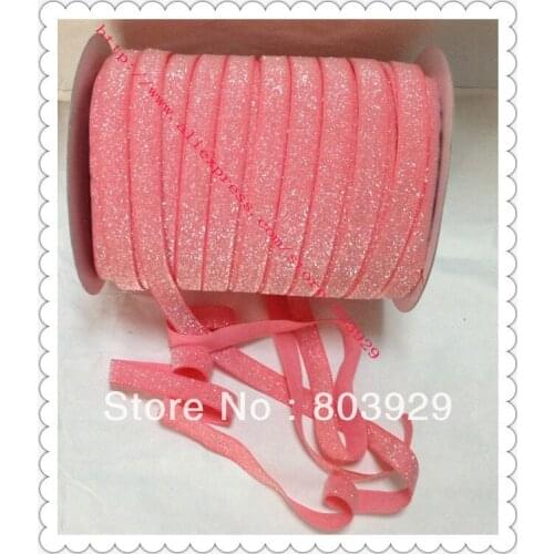 Stretch Metallic Headband Ribbon Watermelon Sparkle Ribbon 3/8" Elastic Frosted Watermelon Glitter Velvet Ribbon