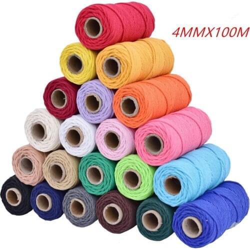 4mmX100m Macrame Cotton Cord Colorful Cord Rope Braided String Craft DIY Home Textile Wedding Decorative Supply