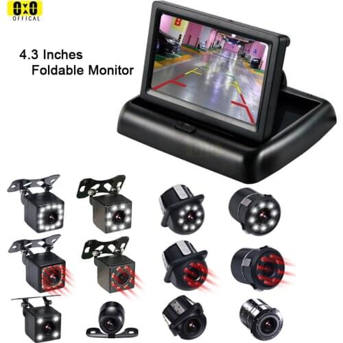 Reverse Camera 4.3 Inches Folding HD Monitor 2-in-1 IR/LED Night Vision Waterproof Rear Vehicle Backup Camera Foldable Monitor