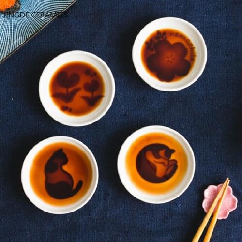 1pc Japanese-style Ceramic Seasoning Dish Soy Sauce Sushi Vinegar Dish Snack Dessert Plates Home Decorations Kitchen Supplies