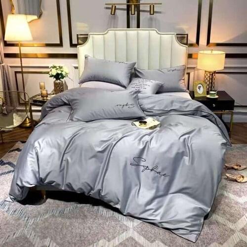 60s Satin long staple cotton embroidery 4-piece set simple plain color g- rolled cotton bedding set