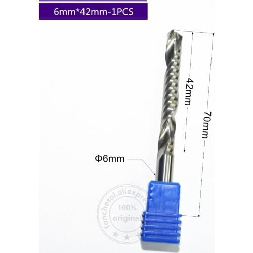 6mm*42mm,1pcs,Free shipping 1 Flute End Mill,CNC tungsten milling Cutter,Solid carbide woodworking tool,PVC,MDF,Acrylic,wood