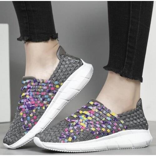 Mesh Shoes Women Summer Old Beiging Womens Shoes Breathable Hollow Casual Sneakers Women Flat Shoes Knit Outdoor Loafers Flats