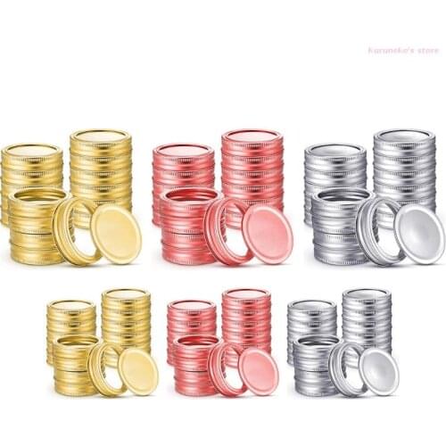 HX6D 24 Pieces Canning Jar Lids with Silicone Seals Rings Split-Type Leak Proof Secure Metal Jars Round Cover for Regular