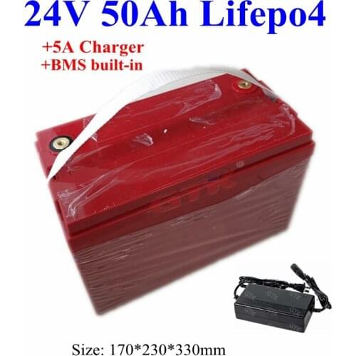 GTK customized 24V 50Ah Lifepo4 Lithium Rechargeable Battery Pack with BMS for RV Robots Solar energy system+5A Charger