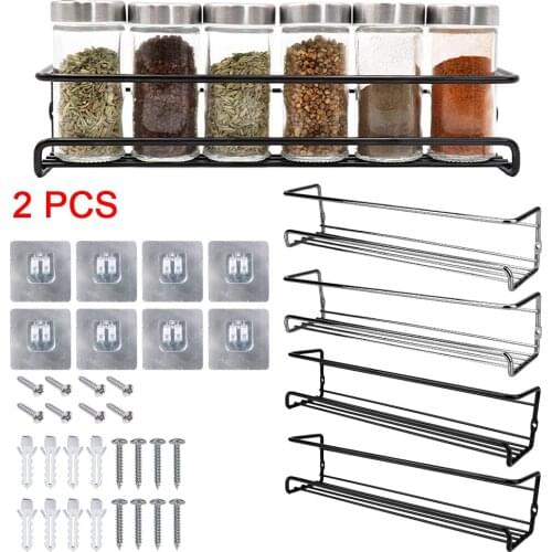 Metal Hanging Racks Spice Jar Storage Rack Seasoning Shelf Single Layer 2 Pcs For Home Restaurant Wall-Mounted No Drilling