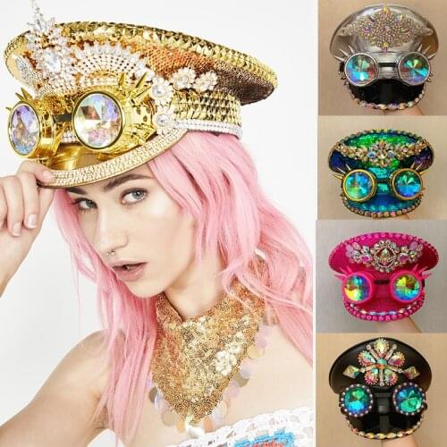 Music Festival Rainbow Diamond Hat Nightclub Bar Female Singer DJ DS Stage Performance Accessories Party Carnival Outfit DWY3363