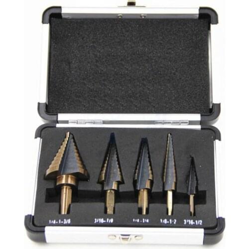 5pc/1Set Of Aluminum Box Inch Roasted Yellow Hair Black Triangle Handle High Speed Steel Step Drill Pagoda Drill Hole Opener Set