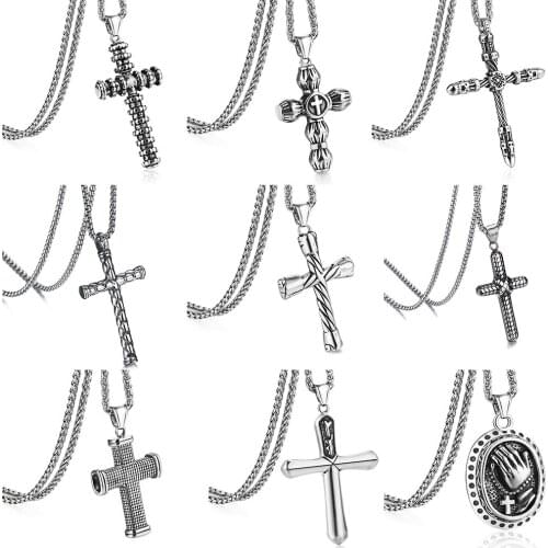 Irregular Round Cross Pendant Necklaces Stainless Steel Link Chain for Men Women Punk Hip Hop Silver Color Top Quality Jewelry